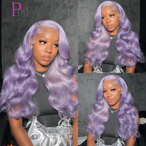 Body Wave Purple Lace Front Wigs Human Hair Pre Plucked Lavender Purple Colored Human Hair Wigs 613 Lavender Lace Front Wig, Light Purple Wig, Purple Lace Front Wig, Purple Lace Front, Pastel Hair Colors, Purple Wigs, Colored Human Hair Wigs, 13x6 Lace Frontal Wig, Colorful Wigs