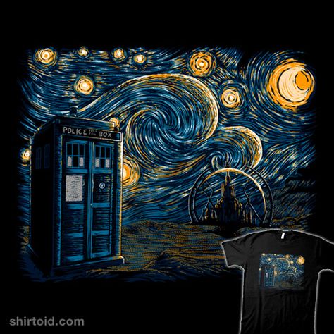 Starry Gallifrey | Shirtoid #ddjvigo #doctorwho #gallifrey #starrynight #tardis #vincentvangogh Blankets Christmas, Doctor Who Merchandise, Doctor Who Art, Arte Van Gogh, Doctor Who Tardis, 4 Wallpaper, Pretty Pics, Wibbly Wobbly Timey Wimey Stuff, Night Painting