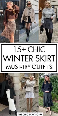 Womens Winter Skirts, Mini Skirt Winter Outfit 2024, Winter Outfit With Skirt And Tights, Holiday Skirt Outfits Winter, Fall Winter Skirt Outfits, Styling A Skirt In Winter, Winter Sweater Skirt Outfit, Fall Outfits With Skirts And Boots, Casual Winter Skirt Outfits