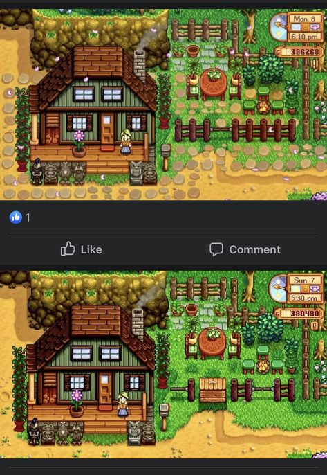 Have Robin mov the bin for more space in the 1.5 update Stardew Cute Farm, Stardew Valley Outdoor Storage, Stardew Valley Painting Buildings, Stardew Valley Starter House, Stardew Valley House Paint Ideas, Best Stardew Valley Layout, Stardew Valley Farm Entrance, Stardew Farms Layout, Stardew Valley Farm Building Colors