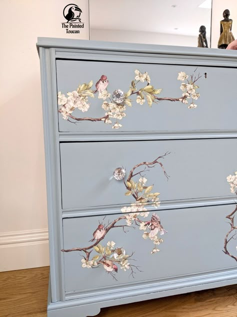 Vintage Light Blue Bedroom Dresser Chest of Drawers Dressing - Etsy UK Bedroom Chest Of Drawers Decor Ideas, Blue Bedroom Dresser, Chest Of Drawers Decor, Dressing Table And Chest Of Drawers, Light Blue Bedroom, Room Improvement, Shabby Chic Diy Projects, Mirror Crystal, Dressing Table With Mirror