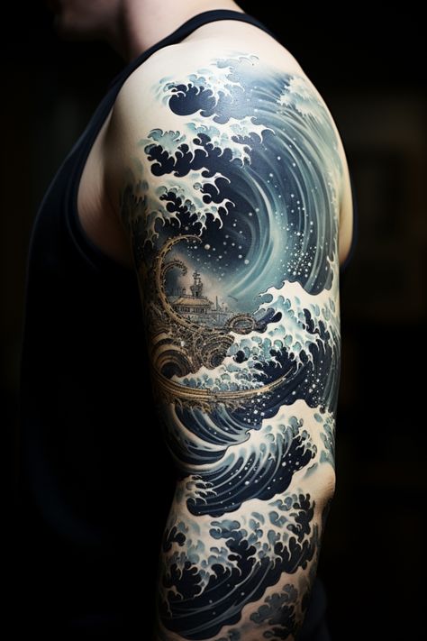 Tattoo Designs Drawings - Tattoo Designs Realistic - Tattoo Designs Man - Tattoo Designs Women - Tattoo Designs Dark  #TattooDesigns #TattooDrawings Waves Tattoo Sleeve, Wave Tattoo Sleeve, Tattoo Designs Dark, Tattoo Designs Realistic, Tattoo Designs Women, Tattoo Wave, Wave Tattoos, Tattoo Designs Drawings, Man Tattoo