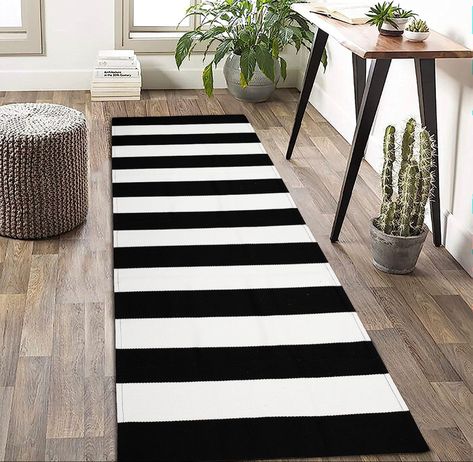 Black And White Striped Rug, Black And White Hallway, Farmhouse Kitchen Rug, Farmhouse Runner Rug, Black Runner Rug, White Porch, Porch Rug, Outdoor Runner Rug, Hallway Runner Rug