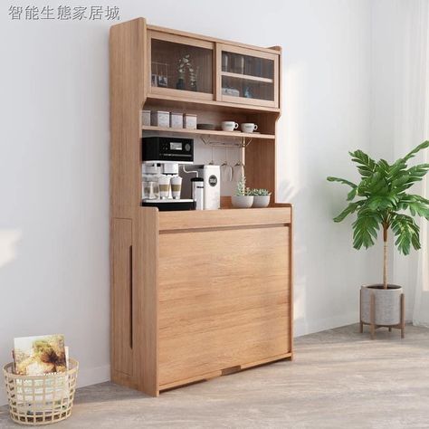 Extendable Desk, Desain Pantry, High Cabinet, Foldable Furniture, Dining Table With Storage, Dining Table Wood, Kitchen Cupboard Designs, Folding Dining Table, Solid Wood Sideboard