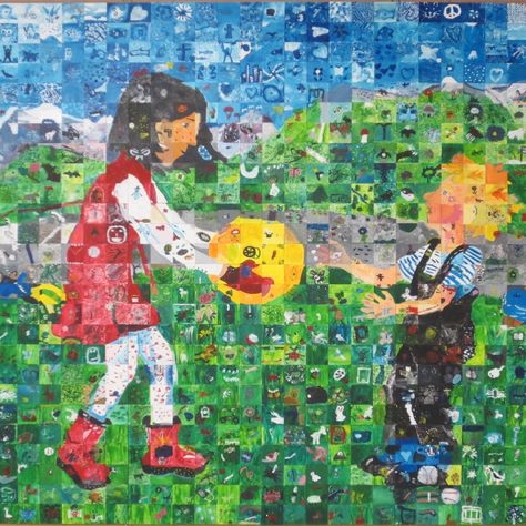 Painting Color Mixing, Collaborative Mural, School Murals, School Painting, Mosaic Murals, Wooden Tile, Teaching Colors, Tile Mosaic, Collaborative Art