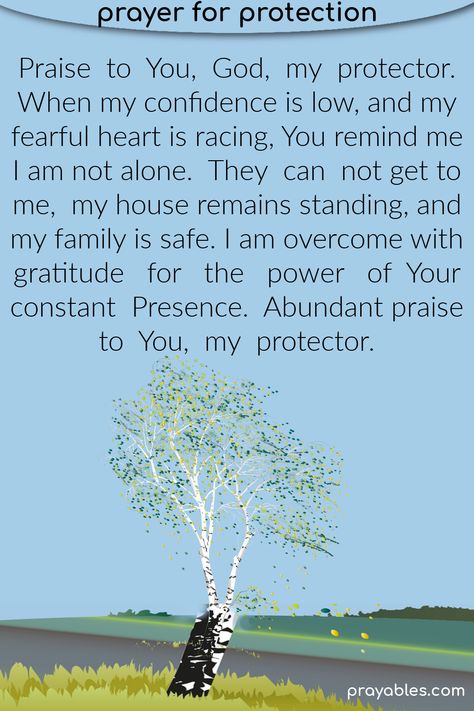 Praise to You, God, my protector. When my confidence is low, and my fearful heart is racing, You remind me I am not alone. They can not get to me, my house remains standing, and my family is safe. I am overcome with gratitude for the power of Your constant Presence. Abundant praise to You, my protector. ~Share this prayer and pray daily. There's more prayers for protection on prayables.com God My Protector, Prayer For Family Protection, Prayers Protection, Prayers For Family Protection, Prayers For Protection, My Protector, Pray Daily, Family Protection, Protect Family