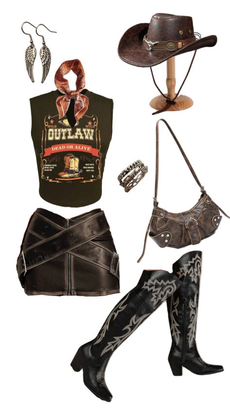 Western cowgirl boho festival and concert outfit idea inspo party nashville country Cowgirl Club Outfit, Western Themed Party Outfit, Western Club Outfit, Western Theme Outfit, Cowgirl Style Outfits Party, Western Theme Party Outfit, Cowgirl Outfits Party, Stagecoach Outfit, Y2k Cowgirl