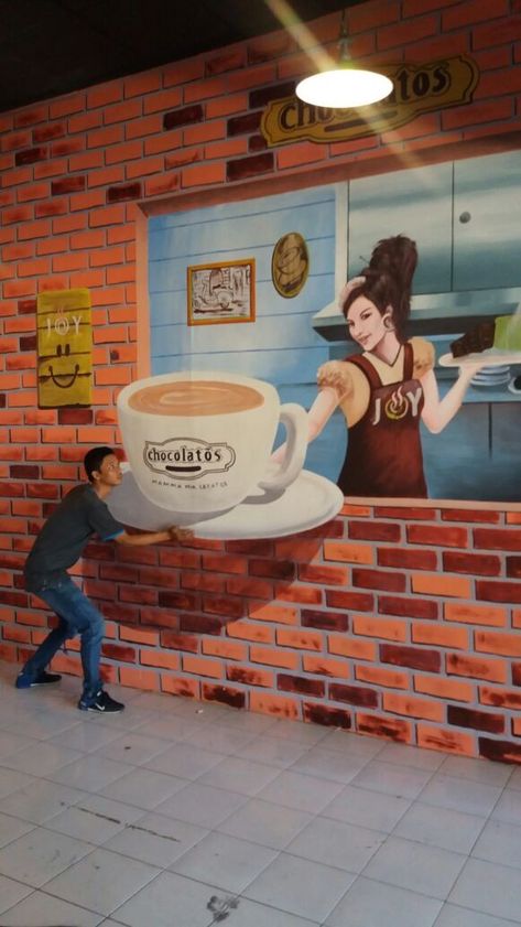 Cafe Mural, Mural Cafe, Exterior Murals, Trick Art, Interior Murals, Selfie Wall, 3d Mural, Cafe Wall Art, Wall Painting Art