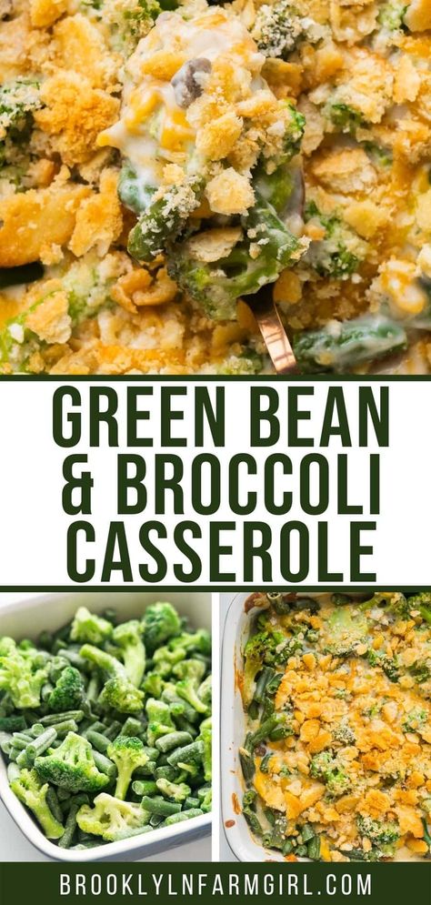 This comforting Green Bean Broccoli Casserole (With Frozen Vegetables) comes together quickly with the help of frozen vegetables, canned mushroom soup, cheddar cheese, and crunchy Ritz crackers. It’s a delicious and creamy side dish you can enjoy for the holidays or weeknight dinners. Broccoli Casserole With Fried Onions, Broccoli Slow Cooker Recipes, Leftover Broccoli Recipes, Broccoli Dinner Ideas, Green Bean Recipes Casserole, Winter Vegetable Side Dishes, Frozen Dinner Ideas, Green Bean Side Dishes, Green Side Dishes