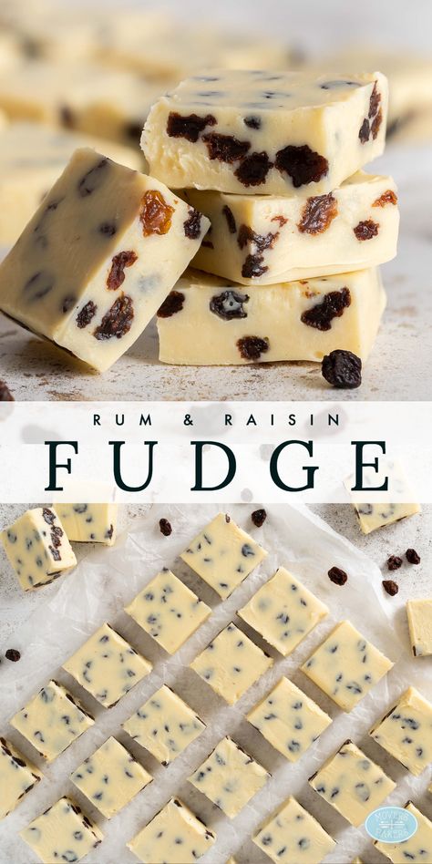 Rum and raisin fudge. Recipe by Movers and Bakers Rum And Raisin, White Chocolate Fudge Recipes, Christmas Bark Recipes, Holiday Fudge, Raisin Recipes, Homemade Fudge Recipes, Fudge Ingredients, Fudge Recipes Easy, Baking Basics