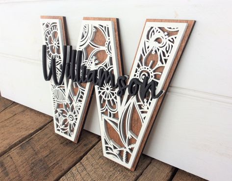 Last Name Letter Monogram, Custom Wedding Decor Sign, Wall Initial with Family Name Monogram Decor Ideas, Last Name Decor, Initial Wall Decor, Initial Wall Art, Custom Wedding Decor, Name Decor, Initial Wall, Glowforge Projects, Initial Sign