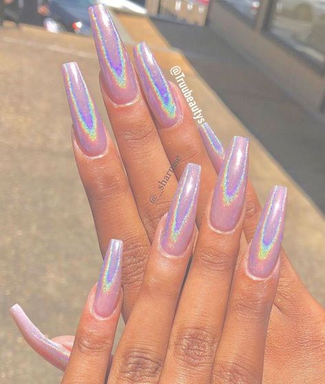 Pink Acrylic Nails, Holographic Nails, Fabulous Nails, Fire Nails, Fancy Nails, Dope Nails, Manicure E Pedicure, Best Acrylic Nails, Chrome Nails