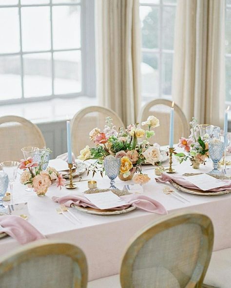 Pastel Wedding Tablescape, Pastel Wedding Theme, Wedding Color Schemes Spring, Whimsical Wedding Inspiration, Light Pink Wedding, Small Centerpieces, April Wedding, Spring Wedding Flowers, Pastel Wedding