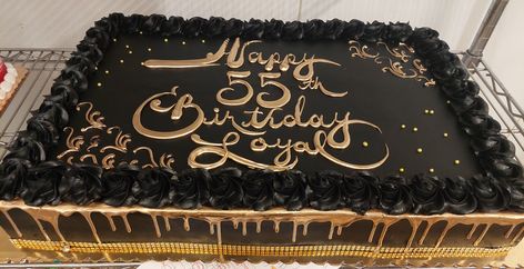 Black Sheet Cake Designs, 50th Birthday Sheet Cakes For Men, 50th Birthday Cake For Dad, 50th Birthday Party Centerpieces, Black And Gold Birthday Cake, Pastel Rectangular, Black And Gold Cake, Gatsby Party Decorations, Sheet Cake Designs