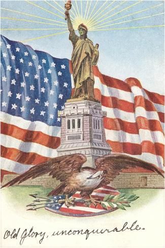 size: 18x12in Art Print: Statue of Liberty with Patriotic Motifs : Patriotic Images, Patriotic Pictures, Vintage Patriotic, Patriotic Art, American Flag Eagle, I Love America, The Statue Of Liberty, Flag Art, Art Print Display