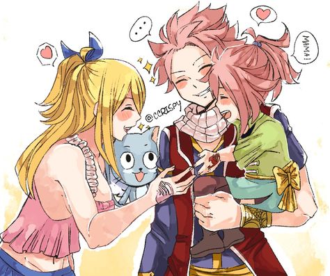 Natsu Dragneel x Lucy Heartfilia - NaLu family (by Ccrispy) Fairy Tail Kids, Natsu E Lucy, Eden Zero, Fairy Tail Photos, Fairy Tail Funny, Fairy Tail Comics, Fairy Tail Family, Natsu Fairy Tail, Fairy Tail Natsu And Lucy