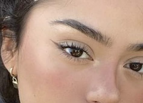 East Eyeliner Looks, Brown Wing Eyeliner, Eyeliner No Eyeshadow, Winged Eyeliner Brown Eyes, Simple Brown Eyeliner Look, Brown Shadow Eyeliner, East Eyeliner, Subtle Brown Eyeliner, Dainty Eyeliner