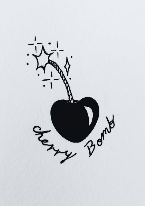 Small Retro Tattoo, Cherry Bomb Drawing Aesthetic, Small Mini Tattoos, Edgy Tattoos For Women Aesthetic, Cute Tattoos To Draw, Cute Tattoo Drawings, Easy Simple Tattoos, Small Beginner Tattoos, Conversation Heart Tattoo