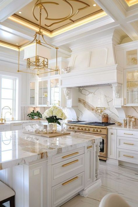 Emslifeandloves Luxury White Kitchen, Dream House Ideas Kitchens, Luxurious Kitchens, Dreamy Kitchens, Modern Luxury Kitchen, Elegant Kitchen Design, Classy Kitchen, Fancy Kitchens, Dream Kitchens Design