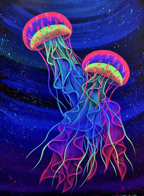 Excited to share this item from my #etsy shop: Jellyfish painting #aquaticart #psychedelic# jellyfish art#jellyfishpainting#blacklightart Black Light Room, Alice In Wonderland Flowers, Octopus Painting, Dragonfly Painting, Jellyfish Painting, Glow Paint, Jellyfish Art, Seashell Painting, Underwater Art