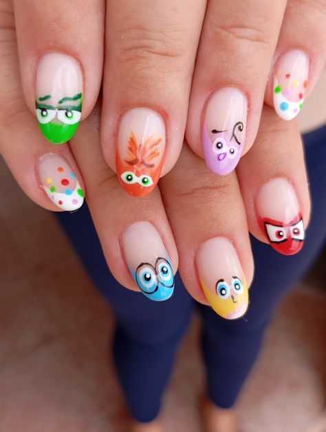 Inside Out 2 Nails, Inside Out Nail Art, Cute Easter Nails, Cartoon Nail Designs, Kids Nail Designs, Nail Art For Kids, Fantasy Nails, Claw Nails, Glow Nails