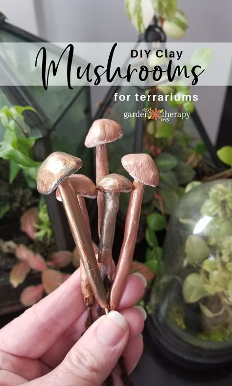 Mini Clay Mushrooms Diy, Mini Mushroom Terrarium Diy, Diy Clay Mushroom Ornaments, Polymer Clay Terrarium, Air Dry Clay Mushrooms Diy, Clay Mushrooms Diy, Mushrooms Diy, Train Diy, Diy Terrariums