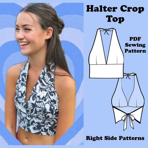 962e56a8a0b0420d87272a682bfd1e53desc50190289ri Diy Halter Top Pattern, Halter Crop Top Sewing Pattern, Halter Top Pattern Free, Halter Top Sewing Pattern, Sunburst Crochet, Diy Halter Top, Diy Halter, Top Pattern Sewing, Crop Top Sewing