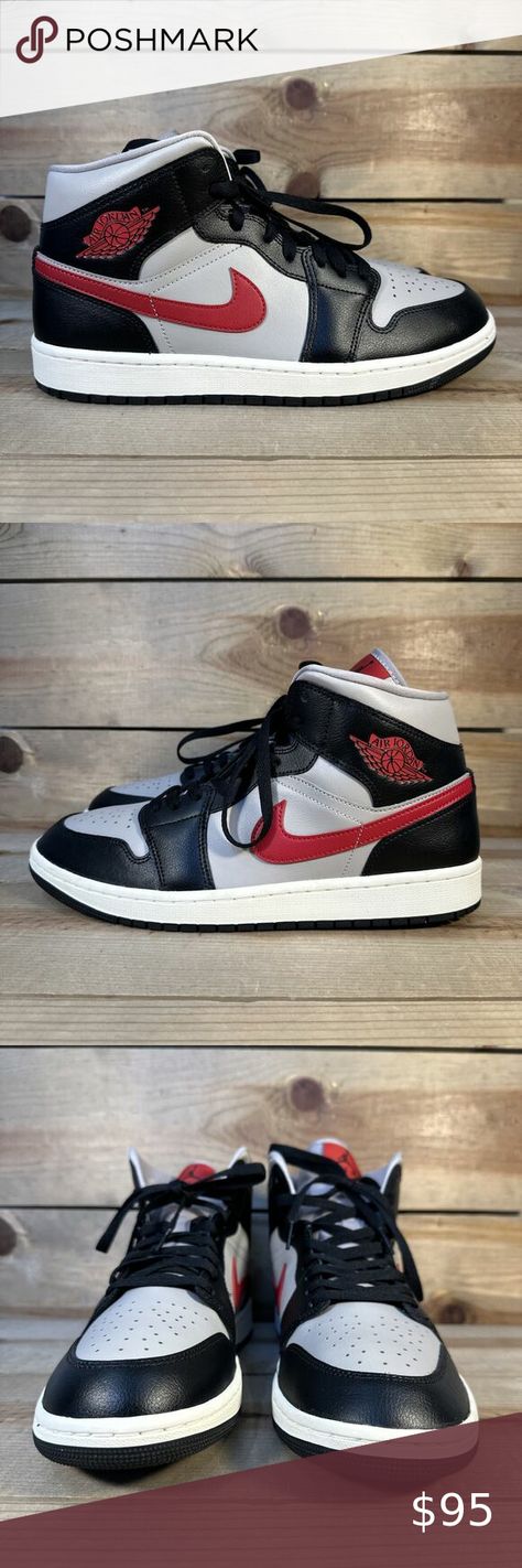 NEW Womens Size 12 Nike Air Jordan 1 Mid “Black College Grey Gym Red” BQ6472-060 Jordan 1 Mid Black, Air Jordan 1 Mid Black, Nike Air Jordan 1 Mid, New Nike Air, Nike Air Jordan 1, Air Jordan 1 Mid, Jordan 1 Mid, Air Jordan 1, Lace Tops