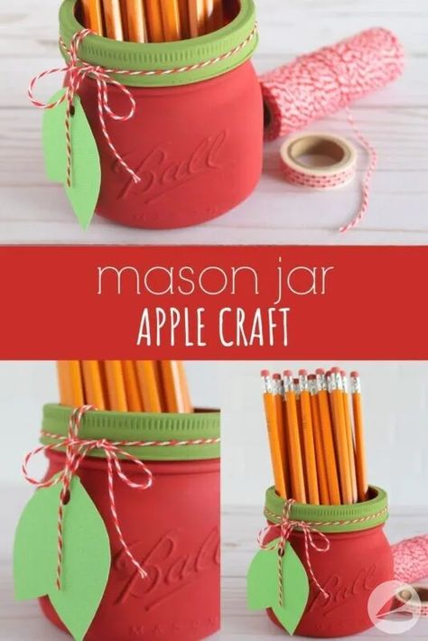 Apple Mason Jar, Crafts For Summer, Easy Mason Jar Crafts, Mason Jar Craft, Decoupage Gifts, Gift Homemade, Paper Bead Bracelet, Apple Craft, Mod Podge Crafts