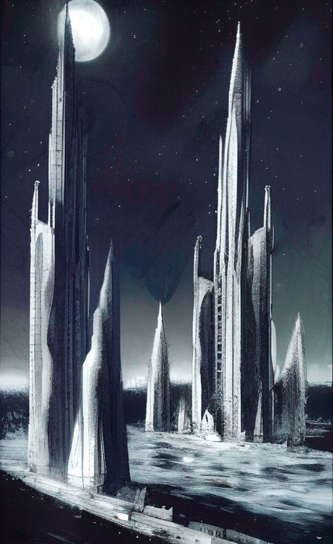 #illustration #digitalart #moon #aesthetic #city #tower #futurism City On The Moon, Moon City, Moon Kingdom, Moon Palace, Pale White, Moon Aesthetic, Aesthetic City, Art Landscapes, Alien Races