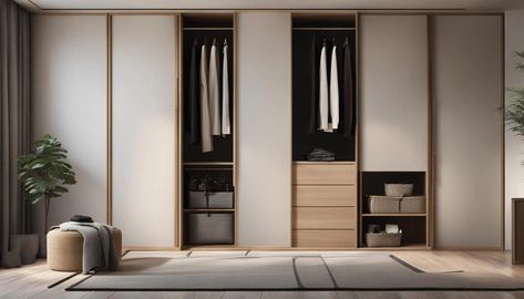 Japandi Wardrobe Ideas: Minimalist Style Tips - Mojo Boutique Japandi Wardrobe Design, Japandi Wardrobe, Elegant Japandi, Bedroom Japandi, Japandi Bedroom Design, Japandi Bedroom, Minimalist Bedroom Design, Wardrobe Design Bedroom, Bohemian Bedroom Decor