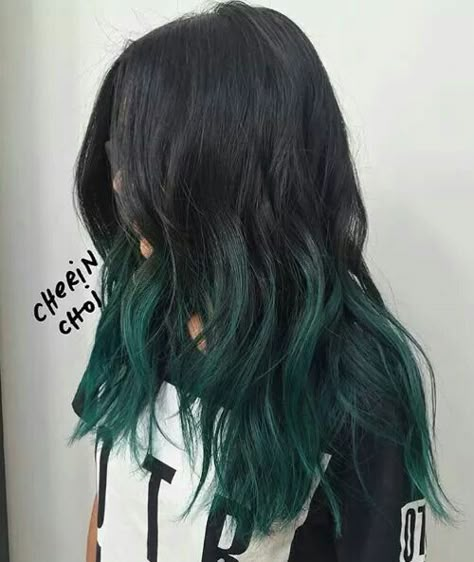 Black and green hair ♡ Green And Black Hair, Black And Green Hair, Blonde Ombre Hair, Dark Green Hair, Best Hair Dye, Hair Dyed, Brown Ombre Hair, Bronde Hair, Trendy Hair Color