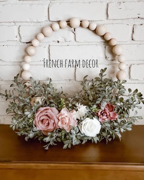 Gorgeous! French Door Wreaths Front Porches, Ring Wreaths Floral, Brass Ring Wreath, Beaded Wreaths, Wooden Bead Wreath, Bead Wreaths, Wood Bead Wreath, Beaded Wreath, Bead Wreath