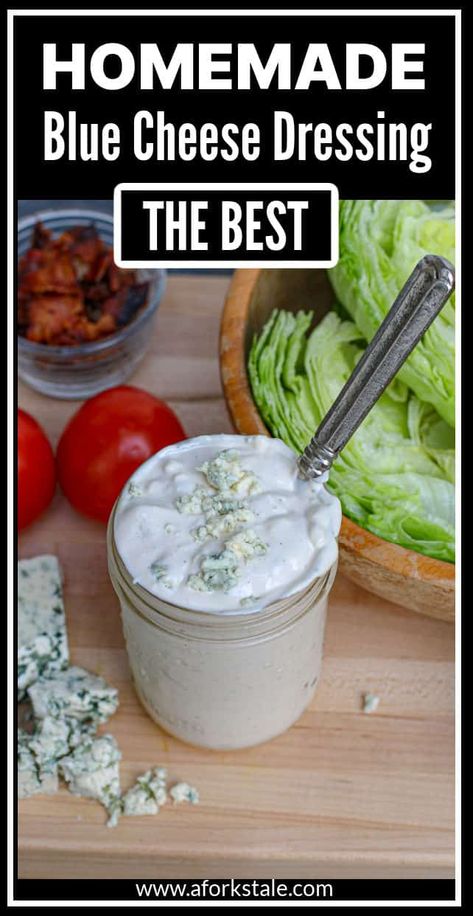 This is the best homemade blue cheese dressing recipe. It comes out rich, thick, creamy, and flavorful. It is made with crumbled blue cheese, mayonnaise, Worcestershire sauce, lemon juice, and a few additional ingredients. Homemade Blue Cheese Dressing Easy, Keto Blue Cheese Dressing, Keto Blue Cheese, Gorgonzola Dressing, Homemade Blue Cheese Dressing, Homemade Dressing Recipe, Homemade Blue Cheese, Blue Cheese Dressing Recipe, Cheese Salad Dressing