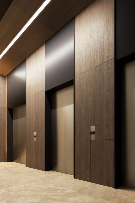 Lift Lobby Design, Elevator Lobby Design, Residential Lobby, Elevator Interior, Hotel Corridor, Elevator Lobby, Hotel Lobby Design, Lobby Interior Design, Corridor Design