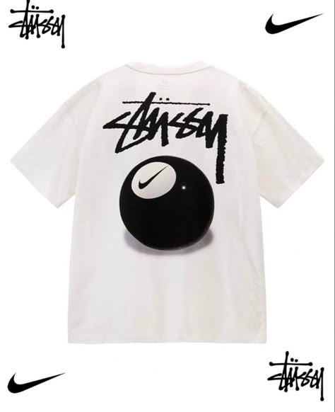 Stussy X Nike T Shirt, Stussy 8 Ball Shirt, Stussy 8 Ball, Baseball Jacket Outfit, Nike X Stussy, Co Branding, Balls Shirt, Casual Outfit Inspiration, 8 Ball