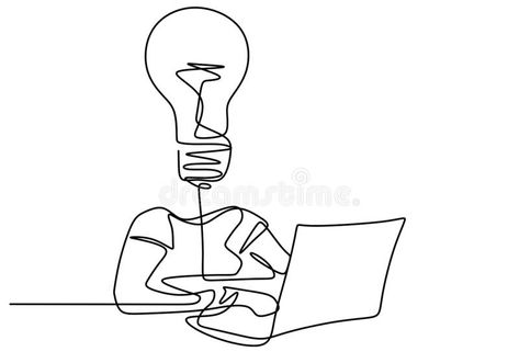 Laptop Drawing Art, Person Thinking Drawing, Thinking Illustration, Thinking Drawing, Think Drawing, Person Thinking, Laptop Drawing, Continuous Line Art, Person Drawing