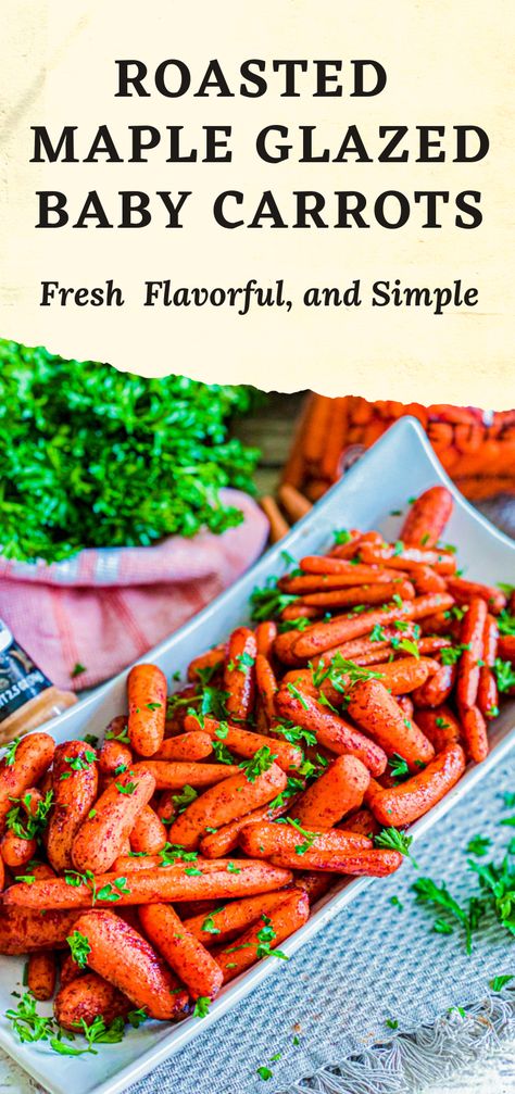 You know that simple side dish you’ve been looking for?? You’ve found it! With only 4 ingredients, these Roasted Maple Glazed Baby Carrots are the perfect addition to dinner this fall. It takes less than 5 minutes to throw these babies together, and with that sweet factor from the syrup, the kids don’t mind eating a helping of these veggies! Maple Glazed Baby Carrots, Maple Glazed Roasted Carrots, Glazed Baby Carrots Oven, Glazed Baby Carrots Recipe, Baby Carrots Side Dish, Sweet Baby Carrots, Best Roasted Vegetables, Glazed Baby Carrots, Maple Roasted Carrots