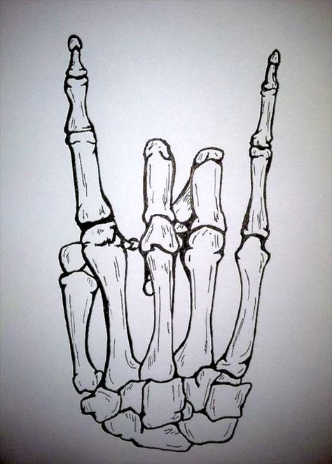 Someone originally put "devil horns." I think not....more like Hook'em Horns!!!! Tattoo Band, Skeleton Hand, Skull And Bones, Skull Art, A Drawing, Crafty Things, Rock N, Cool Drawings, Rock N Roll