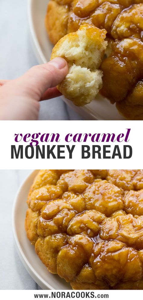 Vegan Monkey Bread, Caramel Sauce Vegan, Caramel Monkey Bread, Vegan Caramel Sauce, Nora Cooks, Cholesterol Recipes, Vegan Caramel, Tofu Scramble, Desserts Vegan