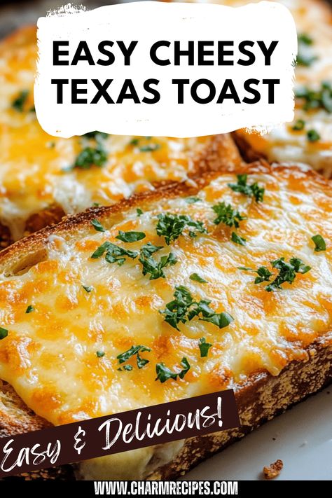 Enjoy the irresistible flavor of Easy Cheesy Texas Toast! This delicious recipe features warm, toasted bread slathered in a buttery garlic mixture, topped with generous amounts of melted cheese. Perfect as a side dish for any meal, a quick snack, or a game day favorite, this cheesy goodness will please everyone at the table. Ready in just minutes and requiring no special cooking skills, you can elevate your toasting game and impress your family. Try adding herbs for an extra twist! Cheesy Foods, Texas Toast Bread, Cheese Bread Recipe, Pasta Side Dishes, Egg Pasta, Texas Toast, Gourmet Cheese, Toasted Bread, Cheesy Bread