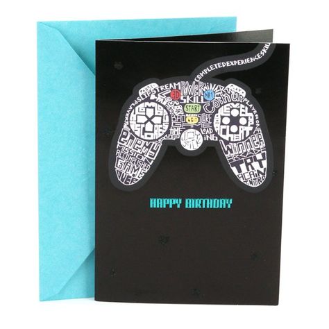 Gamer Birthday Cards, Masculine Birthday Cards Handmade, Birthday Card Video, Greeting Card Video, Black Video, Hallmark Greeting Cards, Video Games Birthday, Controller Design, Birthday Message