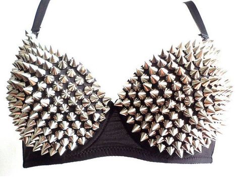 Sexy Women PUNK GAGA Metallic Gathers Push Up Spike Stud Rivet Bra Clubwear on Etsy, $18.50 Spikes Fashion, Studded Bra, Heavy Metal Fashion, Metal Spikes, Metal Style, Rock Style, Lady Gaga, Festival Bra, Look Fashion