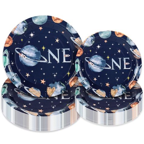 PRICES MAY VARY. You Will Get - 40 pieces of outer space theme plates, all in exquisite design, the amount of package is sufficient to meet your daily, holiday or any party needs. Outer Space Theme - Our disposable plates are designed in outer space theme, printed with colorful solar system, delicate and elegant, can well add a funny and happy atmosphere to the party, can leave your guests a deep impression. Good Quality - Our paper plates are made of premium paper material, durable and safe, ar Space Theme Birthday Party, Bd Ideas, Party Table Decor, Outer Space Theme, Themed Decorations, First Birthday Themes, Birthday Party Food, Theme Birthday Party, Space Birthday