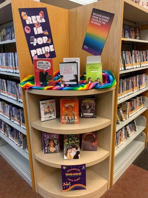 Teen pride display for month of June at the library! Pride Display, Month Of June, Library Displays, Library Ideas, Book Display, Book Show, The Library, Rainbow Colors, Books