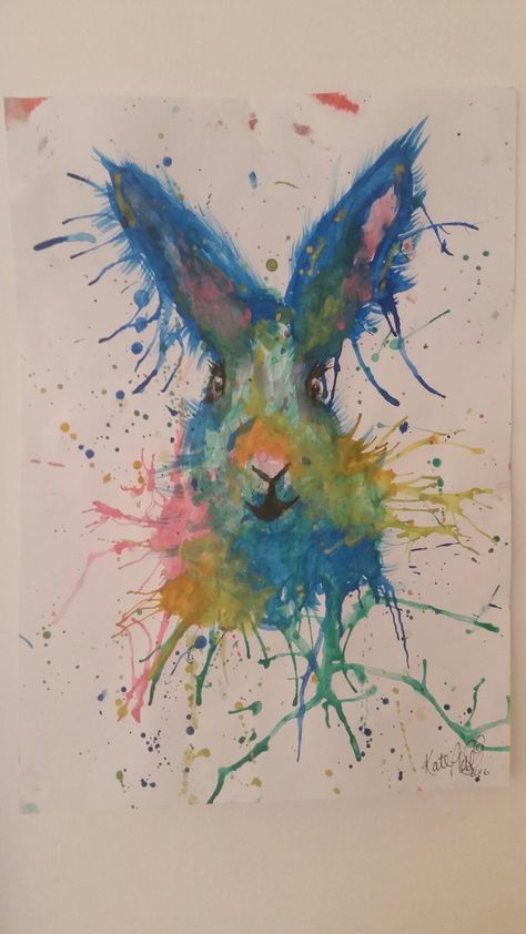 Watercolour startled rabbit straw blowing artwork Ink Blowing Art, Watercolor Blow Art, Bubble Straw Painting, Watercolor Straw Painting, Straw Blow Painting, Straw Blowing Painting, Blow Straw Painting, Straw Blowing Art, Watercolor Straw Blowing Art