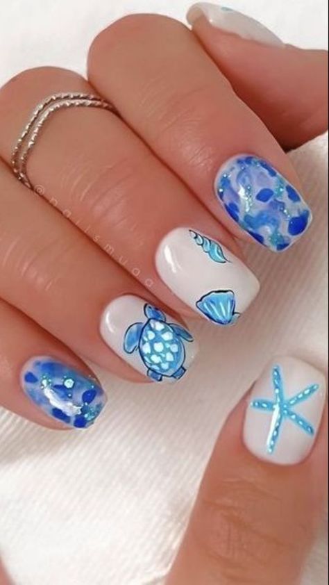 Starfish Nails, Turtle Nails, Summer Nails 2024, Teen Nails, Girls Nail Designs, Beachy Nails, Nail Looks, Cute Simple Nails, Simple Gel Nails