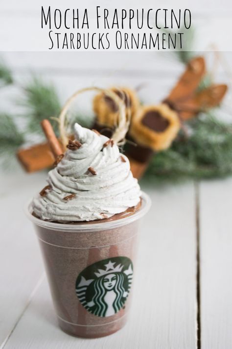 This mocha frappuccino ornament is a great gift for any coffee and Starbucks frap lover! Starbucks Crafts, Coffee Ornaments, Coffee Cups Diy, Mocha Frappuccino, Starbucks Diy, Kids Clay, Starbucks Frappuccino, Fun Ornaments, Starbucks Christmas