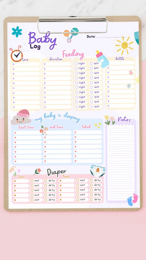 Baby Daily Log, Kids Crafts Toddlers, Art Prints For Kids, Life Organizer, Pregnancy Facts, Baby Diary, Baby Tracker, Newborn Sleep Schedule, Baby Planner