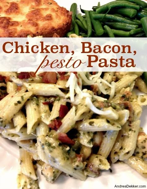 Delicious Pasta Recipes, Chicken Bacon Pasta, Pesto Pasta Recipes, Bacon Pasta, Pesto Chicken Pasta, Delicious Pasta, Yummy Pasta Recipes, Warm Food, Delicious Chicken